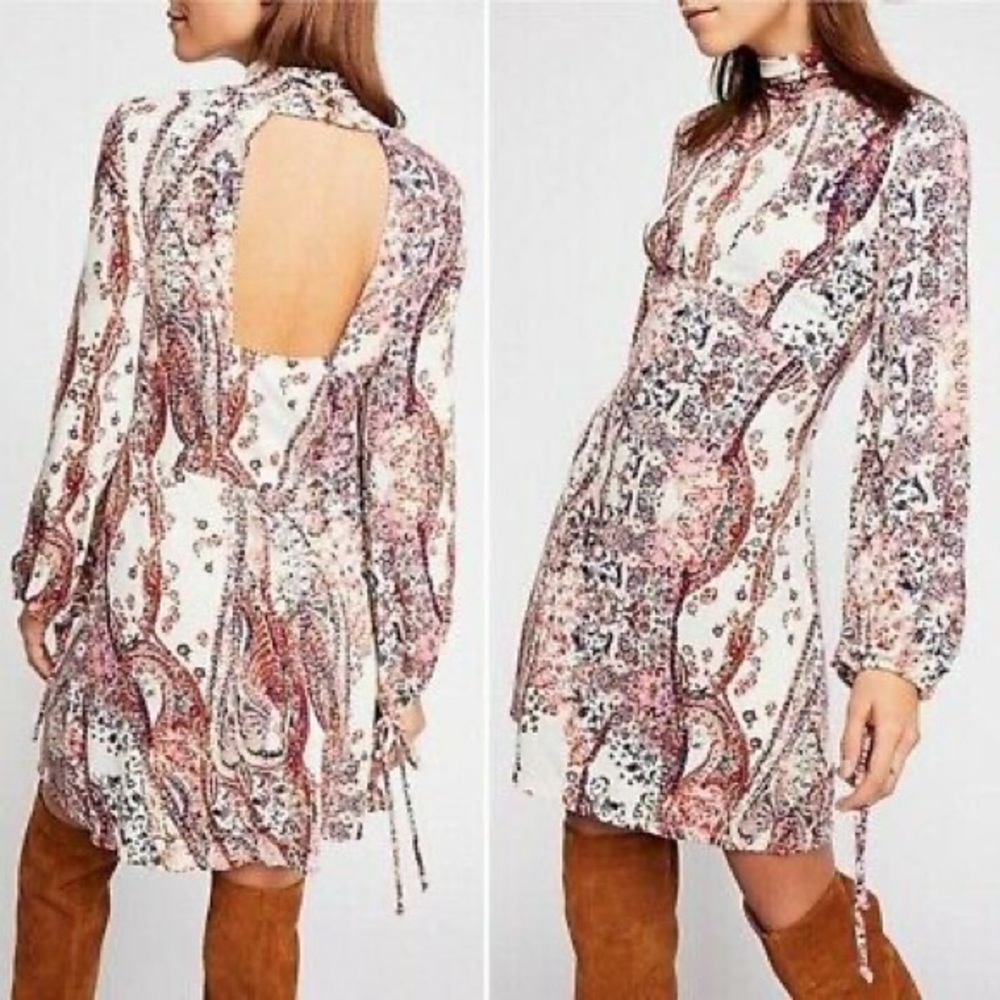 FREE PEOPLE : All Dolled Up Paisley Long Sleeved Mini Dress